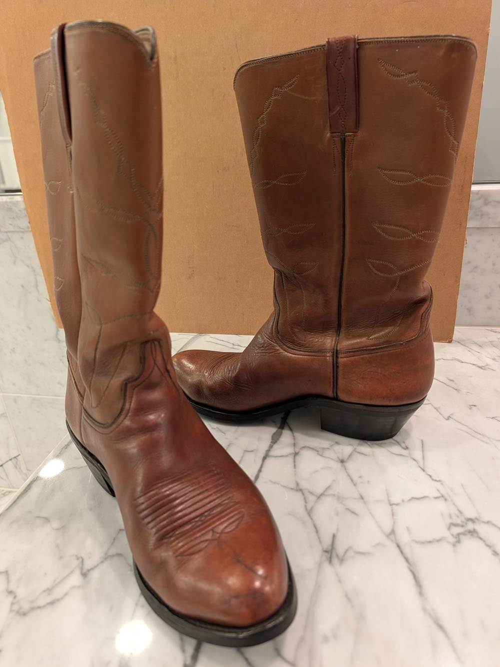 Lucchese 8.5 EEE Brown Leather Western Cowboy Boots